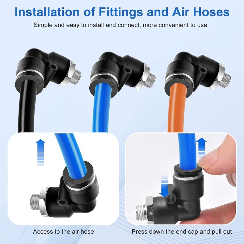 cnaodun 12 Pcs Push to Connect Fittings 3/8 Inch Tube OD x 1/8 Inch NPT Thread Pneumatic Male Straight and Elbow Quick Connect Air line fittings - Image 5